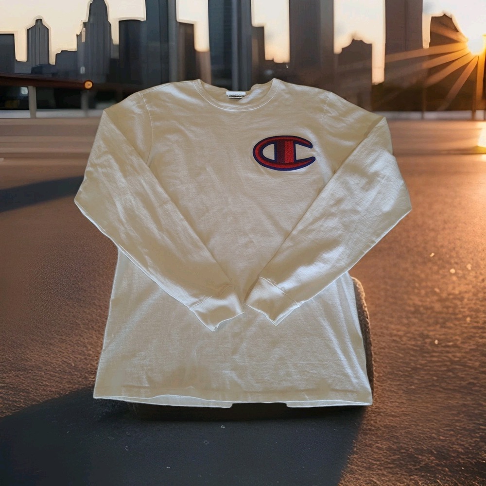 Vintage CHAMPION Mens Size Large Medium Long Sleeve W/ Big Embroidered Logo